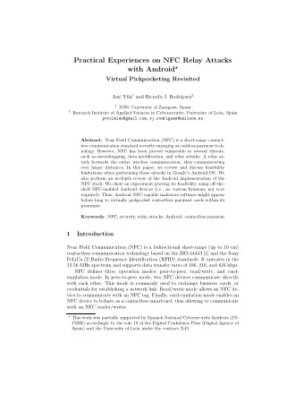 Practical Experiences on NFC Relay Attacks with Android   Virtual Pickpocketing Revisited e Vila