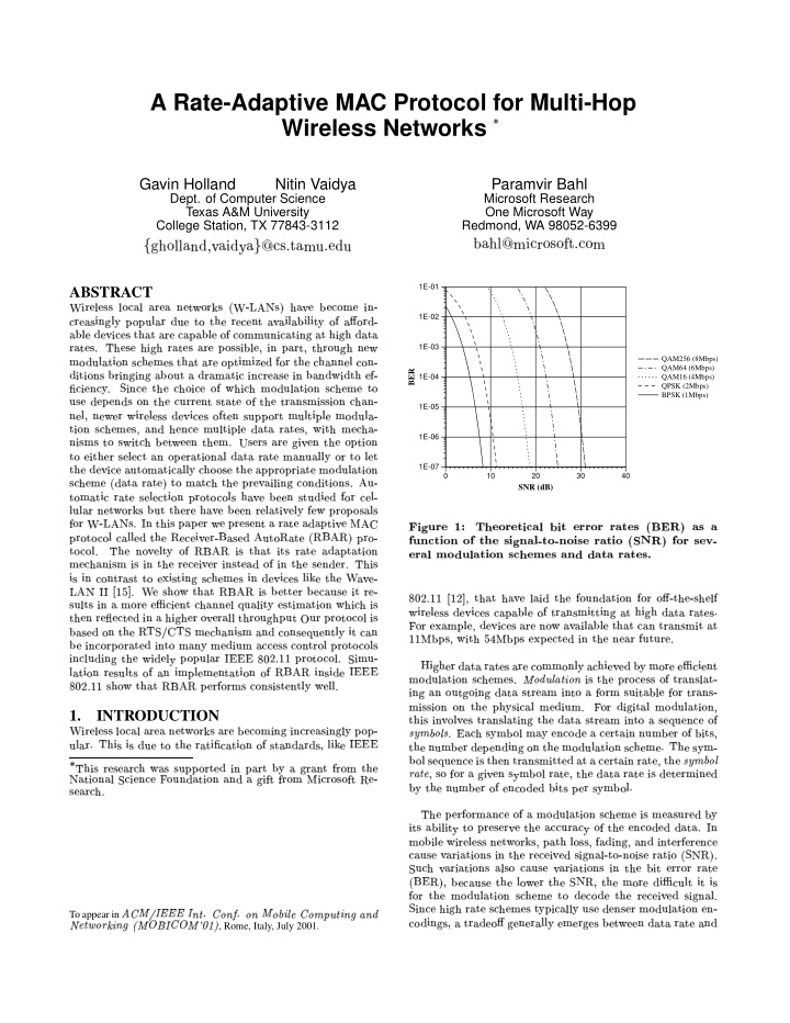 a rate adaptive mac protocol for multi hop wireless