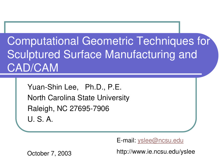 computational geometric techniques for sculptured surface