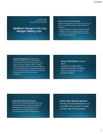 Section 304.1 Business group B: Small food processing establishments and Training and skill