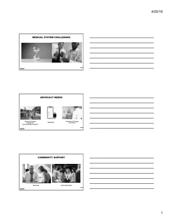 4/20/19  MEDICAL SYSTEM CHALLENGES  16  ADVOCACY NEEDS  Research Funding  Healthcare Coverage