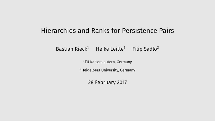 hierarchies and ranks for persistence pairs