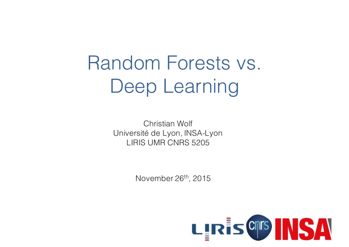 random forests vs deep learning