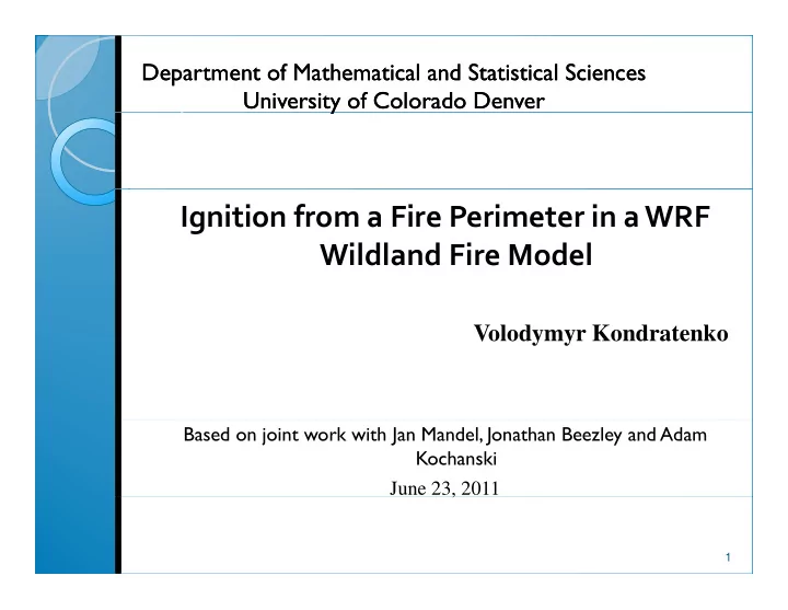 ignition from a fire perimeter in a wrf wildland fire