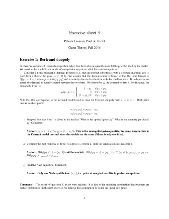 Exercise sheet 3  Patrick Loiseau, Paul de Kerret  Game Theory, Fall 2016  Exercise 1: Bertrand