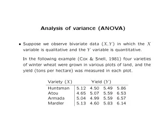 Analysis of variance (ANOVA)  Suppose we observe bivariate data ( X, Y ) in which the X variable