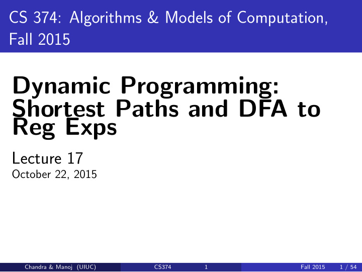 dynamic programming shortest paths and dfa to reg exps