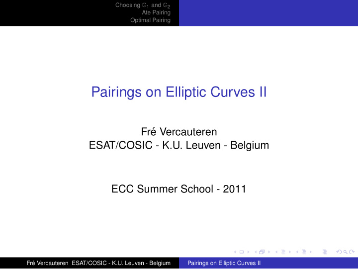 pairings on elliptic curves ii
