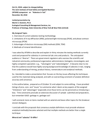 1. Overview of current asbestos testing methodology  2. Limitations of X-ray diffraction (XRD),