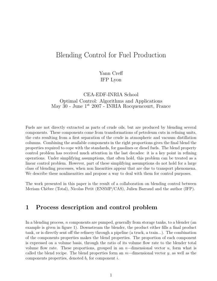 blending control for fuel production