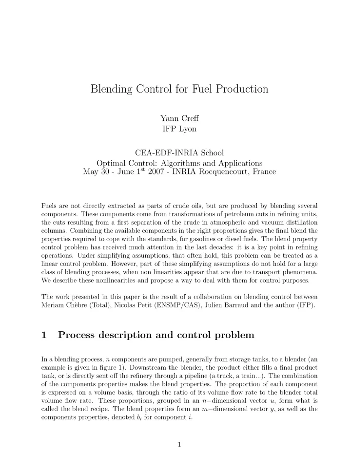 blending control for fuel production