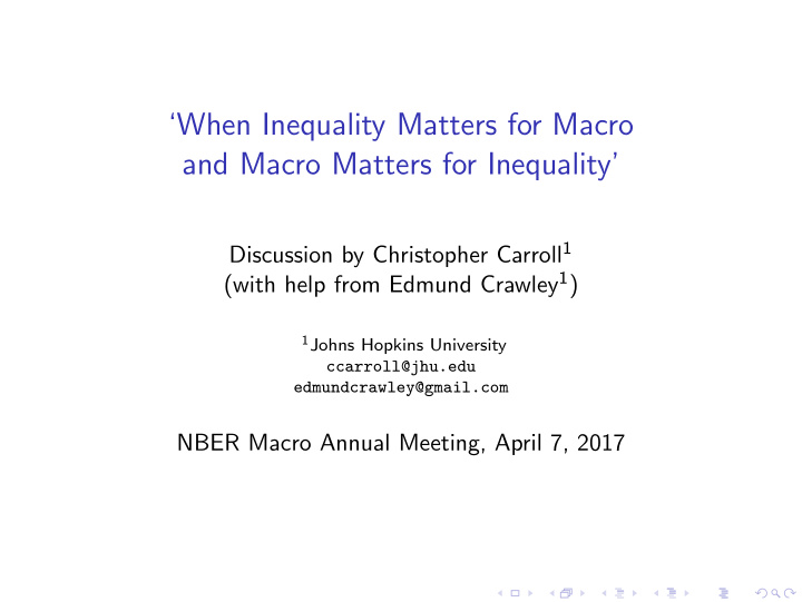 when inequality matters for macro and macro matters for