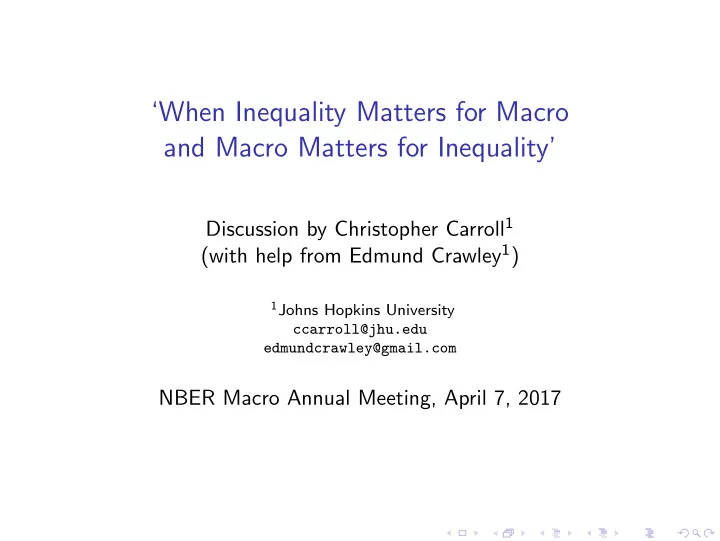 when inequality matters for macro and macro matters for