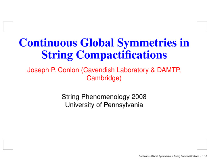 continuous global symmetries in string compactifications