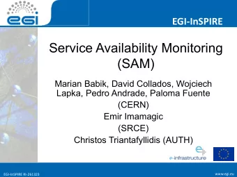 Service Availability Monitoring  (SAM)  Marian Babik, David Collados, Wojciech  Lapka, Pedro