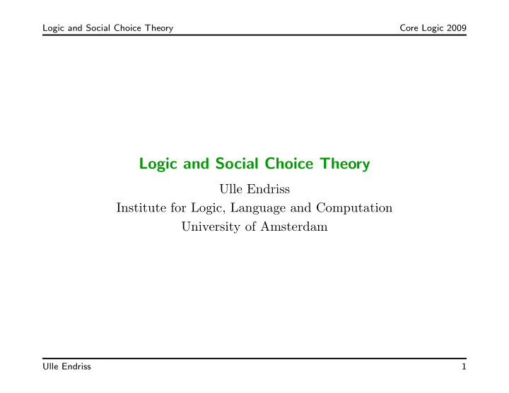 logic and social choice theory