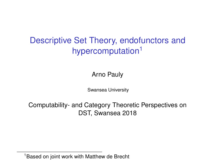 descriptive set theory endofunctors and