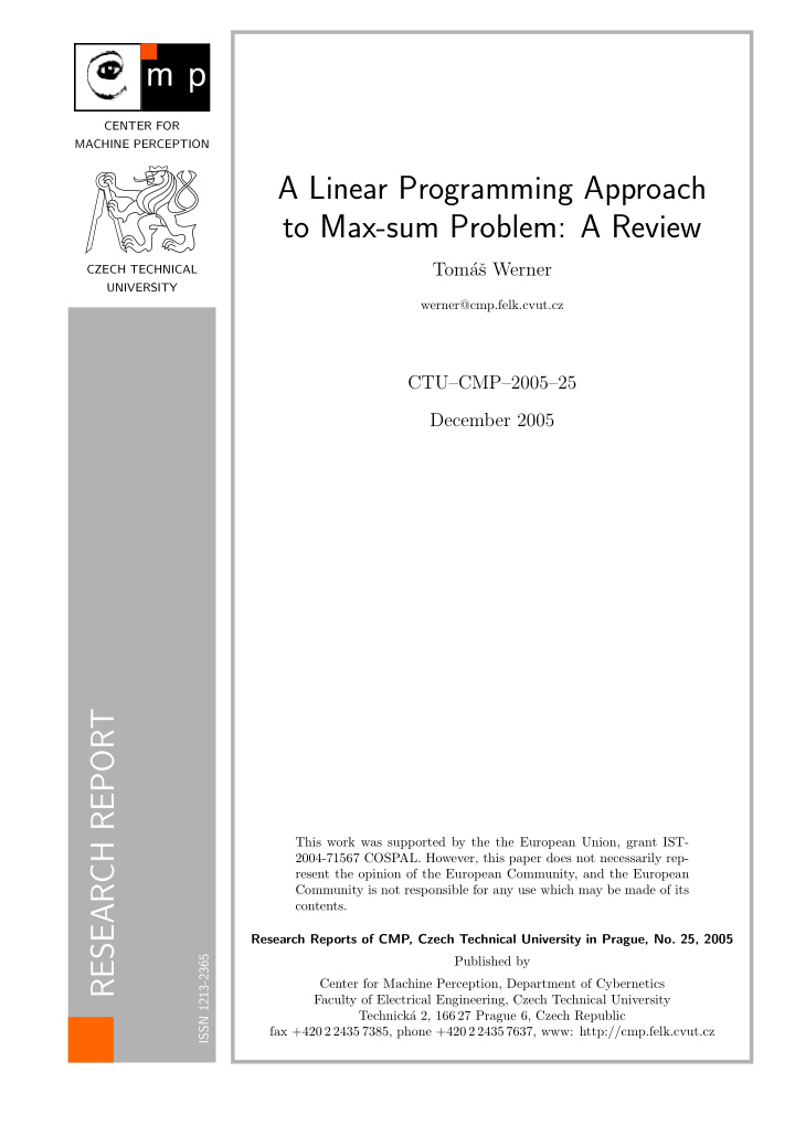 a linear programming approach to max sum problem a review