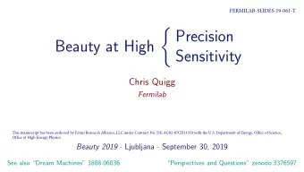 Precision  Beauty at High  Sensitivity  Chris Quigg  Fermilab Beauty 2019  Ljubljana