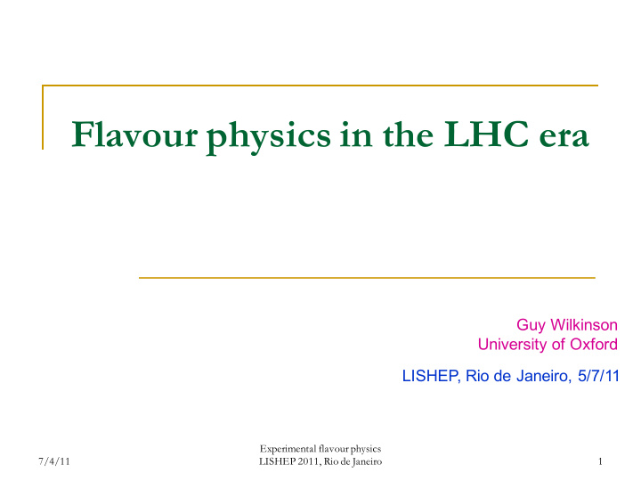 flavour physics in the lhc era
