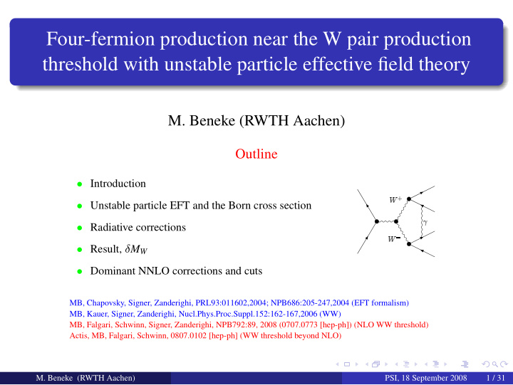 four fermion production near the w pair production
