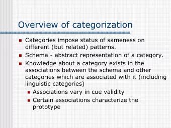 Overview of categorization  Categories impose status of sameness on  different (but related)