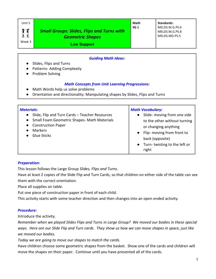 small groups slides flips and turns with