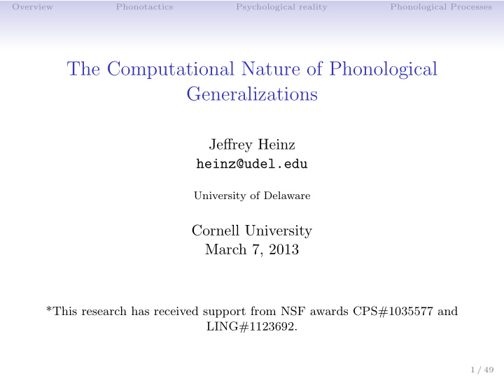 the computational nature of phonological generalizations