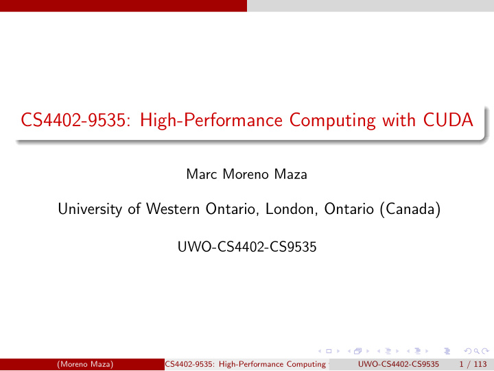 cs4402 9535 high performance computing with cuda