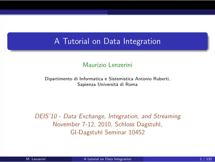 a tutorial on data integration