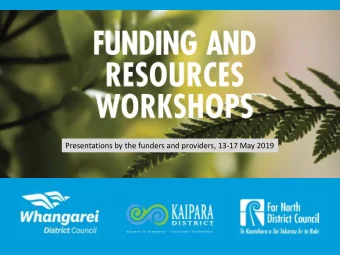 Presentations by the funders and providers, 13-17 May 2019  What Creative NZ do   Funding
