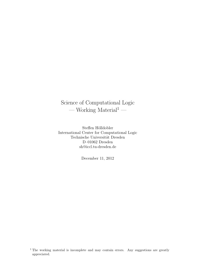 science of computational logic working material 1