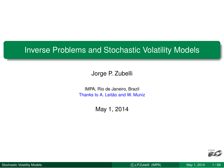 inverse problems and stochastic volatility models