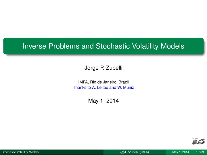 inverse problems and stochastic volatility models