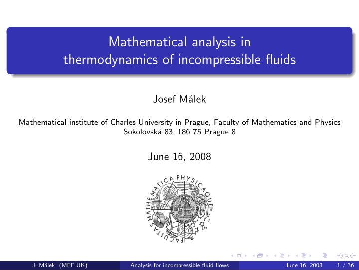 mathematical analysis in thermodynamics of incompressible