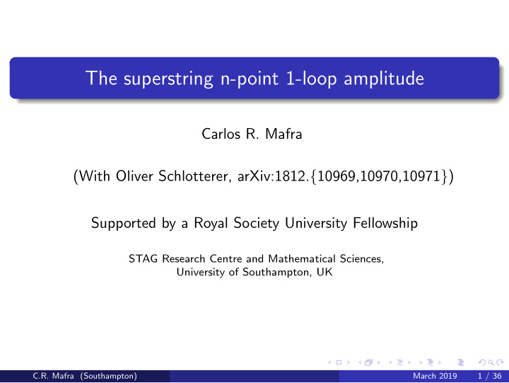 the superstring n point 1 loop amplitude