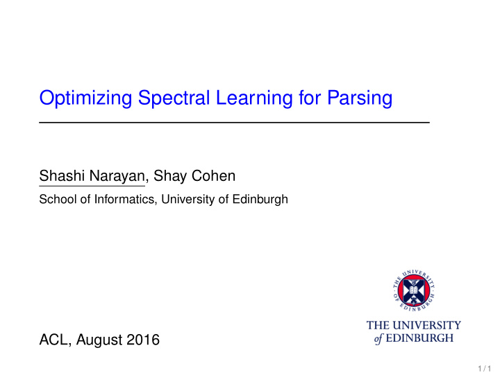 optimizing spectral learning for parsing