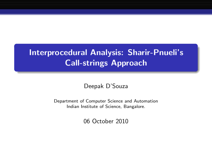 interprocedural analysis sharir pnueli s call strings