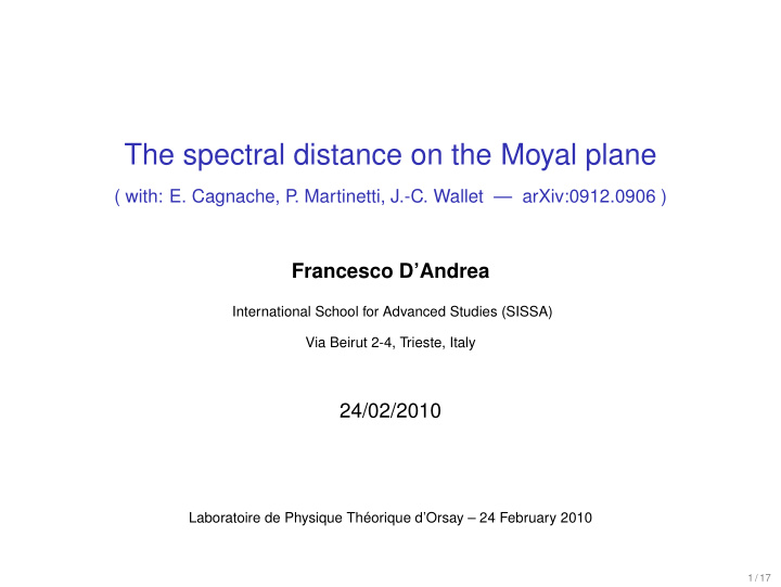 the spectral distance on the moyal plane