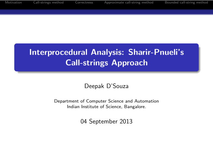 interprocedural analysis sharir pnueli s call strings