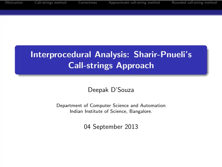 interprocedural analysis sharir pnueli s call strings