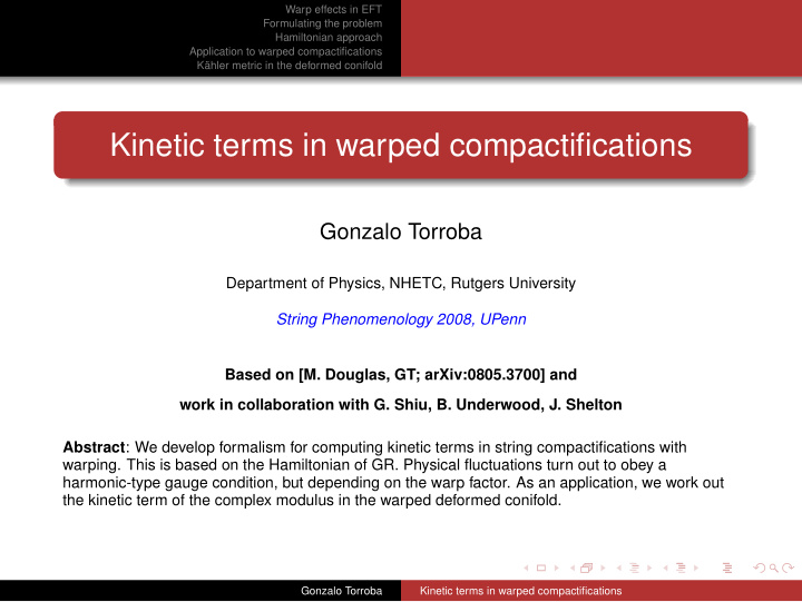 kinetic terms in warped compactifications