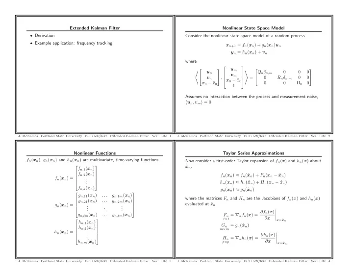 extended kalman filter nonlinear state space model