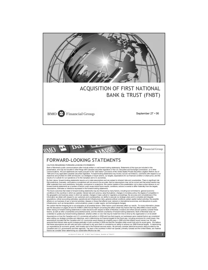 acquisition of first national bank trust fnbt