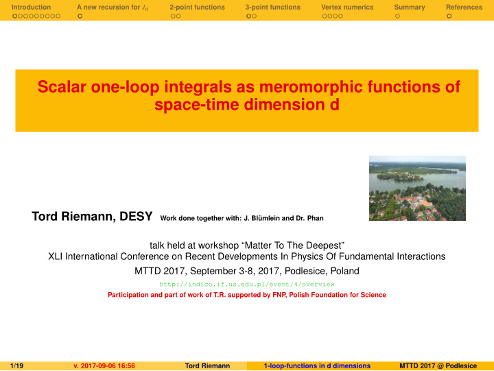 scalar one loop integrals as meromorphic functions of