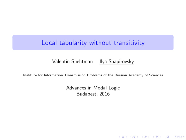 local tabularity without transitivity