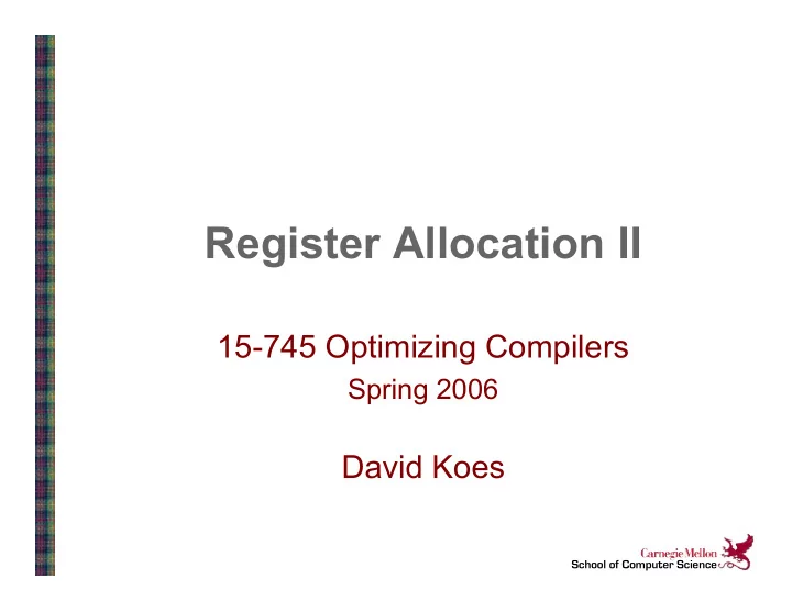 register allocation ii