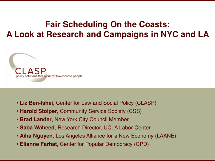 fair scheduling on the coasts a look at research and