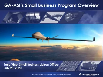 GA- ASIs Small Business Program Overview  Tony Vigo, Small Business Liaison Officer  July 23,