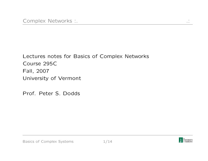 complex networks lectures notes for basics of complex